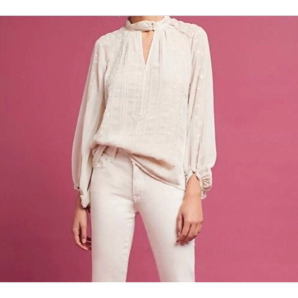 Anthropology Tink Embroidered Beige Blouse - Picture 3 of 8
